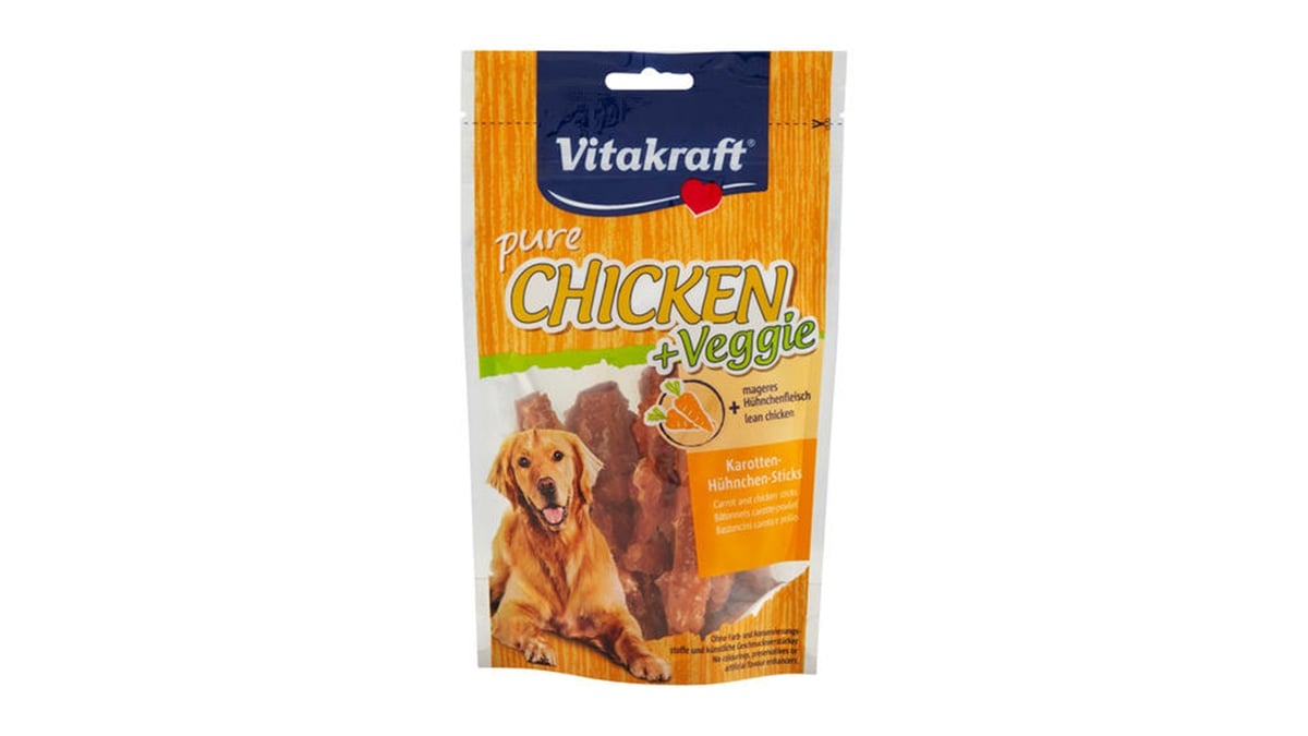 ვიტაკრაფტი ძაღლის დესერტი Chicken Veggi  Carrot  Chicken Sticks 80 გრ - Photo 150