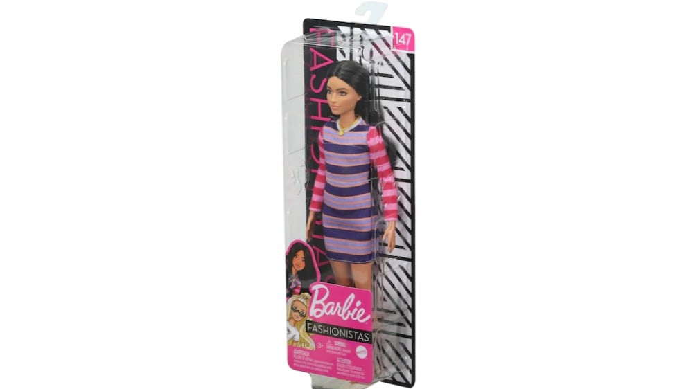 Barbie ფეშენისტა მუქ თმიანი ზოლიანი კაბით - Photo 136