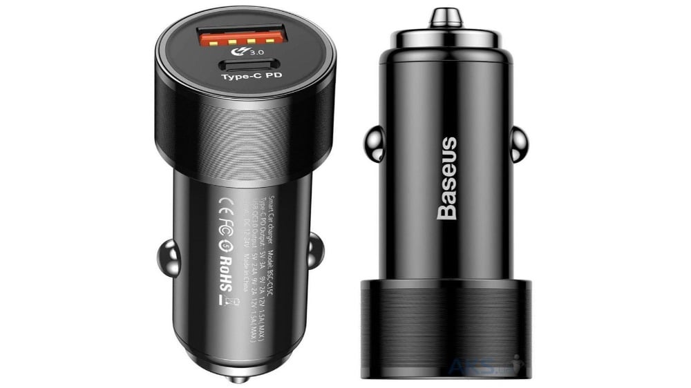 Baseus Small Screw TypeC PDUSB Quick Charge Car Charger 36W Black CAXLDA01 - Photo 205