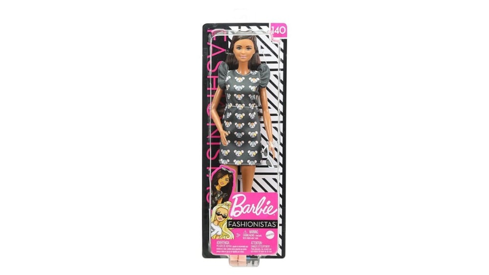 Barbie ფეშენისტა გრძელი შავი თმით სათვალით და თაგუნიების პრინტიანი კაბით - Photo 138