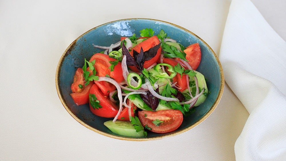 Tomatoes and Cucumber Salad with Kakhetian Oil - Photo 3