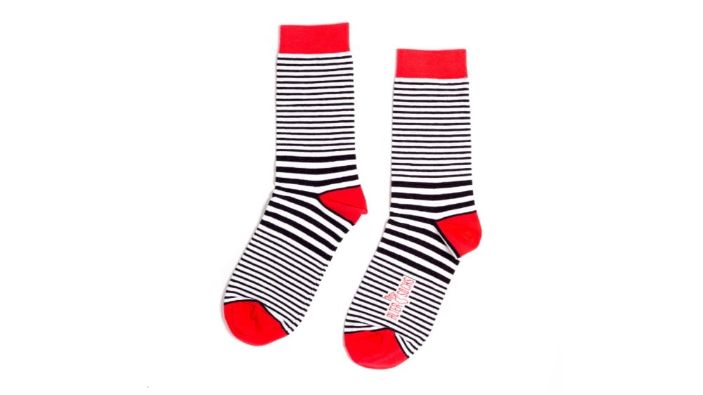 Black and wite stripes with red details socks - Photo 48