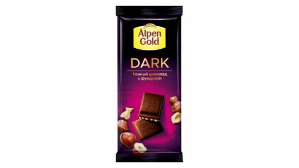 შოკოლადის ფილა ალპენ გოლდი შავი  თხილით  80გრ - Photo 1346