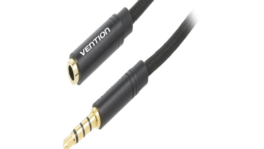 VENTION BHBBF Cotton Braided 35mm Audio Extension Cable 1M Black Metal Type - Photo 108